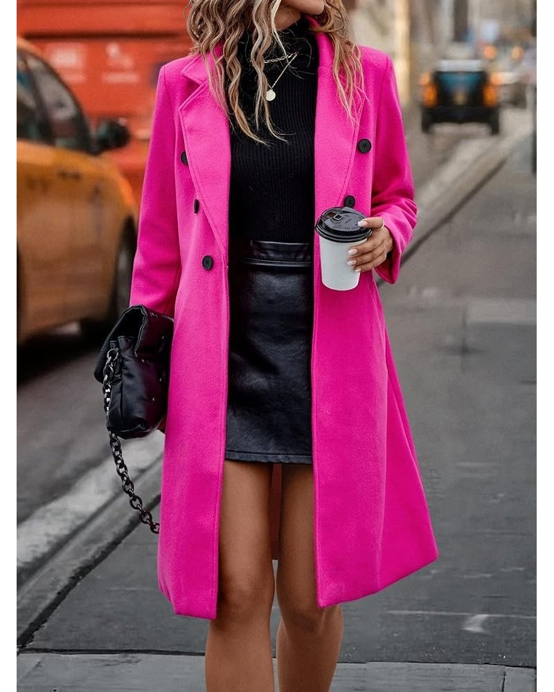 Jackets for Women Lapel Neck Double Breasted Overcoat (Color : Hot Pink, Size : Large) Medium Hot Pink $34.05 Coats