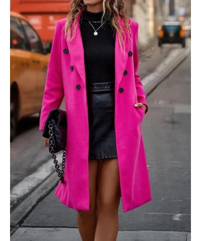 Jackets for Women Lapel Neck Double Breasted Overcoat (Color : Hot Pink, Size : Large) Medium Hot Pink $34.05 Coats