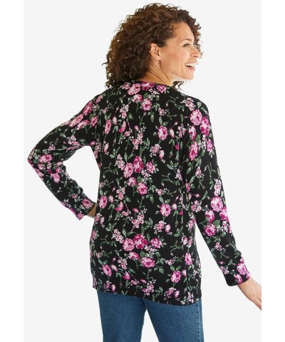 Women's Plus Size Perfect Long-Sleeve Cardigan Sweater Navy Floral Embroidery $17.74 Sweaters