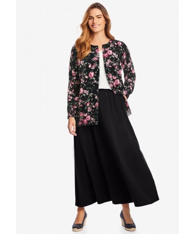 Women's Plus Size Perfect Long-Sleeve Cardigan Sweater Navy Floral Embroidery $17.74 Sweaters