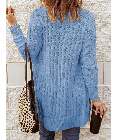 Cable Cardigan Sweaters for Women Long Sleeve Button Open Front Cardigan Coats Blue $15.89 Sweaters