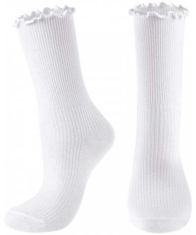 Womens Socks Cute Ruffle Socks Cotton Turn-Cuff Frilly Crew Socks Slouch Casual Socks for Women 1 Pair White $6.95 Activewear