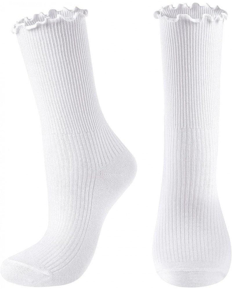 Womens Socks Cute Ruffle Socks Cotton Turn-Cuff Frilly Crew Socks Slouch Casual Socks for Women 1 Pair White $6.95 Activewear