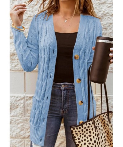 Cable Cardigan Sweaters for Women Long Sleeve Button Open Front Cardigan Coats Blue $15.89 Sweaters