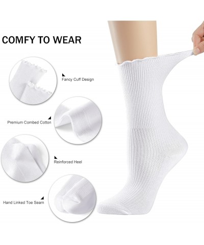 Womens Socks Cute Ruffle Socks Cotton Turn-Cuff Frilly Crew Socks Slouch Casual Socks for Women 1 Pair White $6.95 Activewear