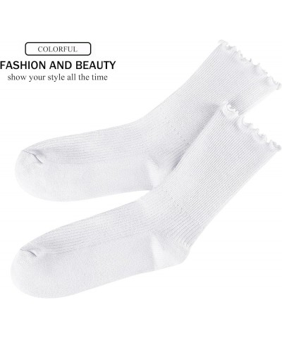 Womens Socks Cute Ruffle Socks Cotton Turn-Cuff Frilly Crew Socks Slouch Casual Socks for Women 1 Pair White $6.95 Activewear