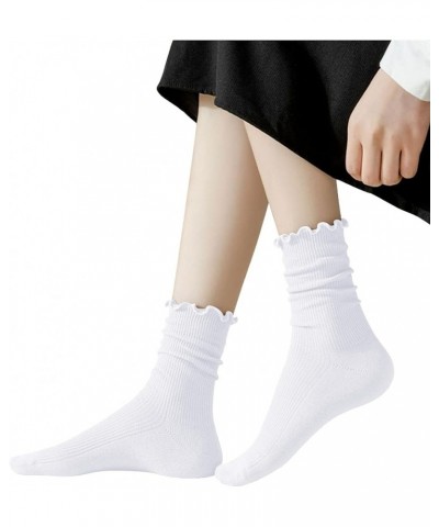 Womens Socks Cute Ruffle Socks Cotton Turn-Cuff Frilly Crew Socks Slouch Casual Socks for Women 1 Pair White $6.95 Activewear