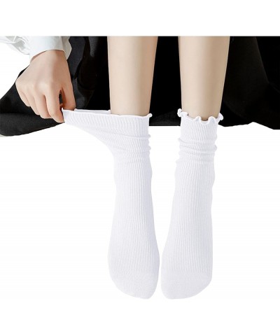 Womens Socks Cute Ruffle Socks Cotton Turn-Cuff Frilly Crew Socks Slouch Casual Socks for Women 1 Pair White $6.95 Activewear