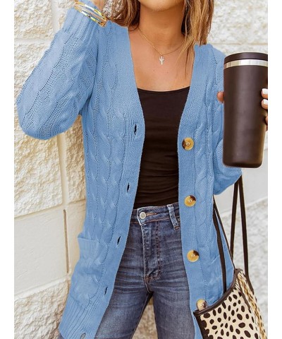 Cable Cardigan Sweaters for Women Long Sleeve Button Open Front Cardigan Coats Blue $15.89 Sweaters