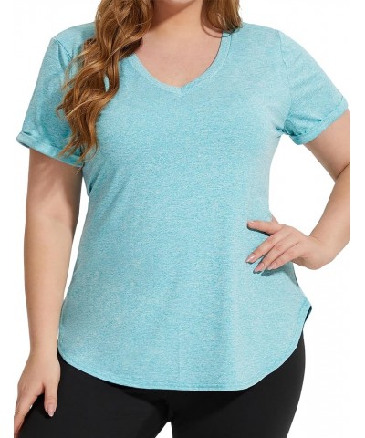 Women's Plus Size Workout Tops Short Sleeve Shirts Sport Tee Clothing Loose Fit Athletic Yoga Running Summer Shirts Cc-blue $...