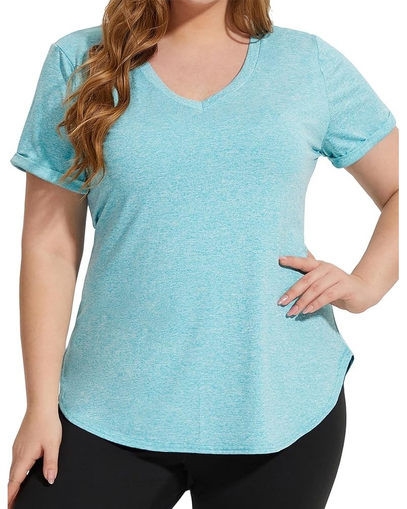 Women's Plus Size Workout Tops Short Sleeve Shirts Sport Tee Clothing Loose Fit Athletic Yoga Running Summer Shirts Cc-blue $...