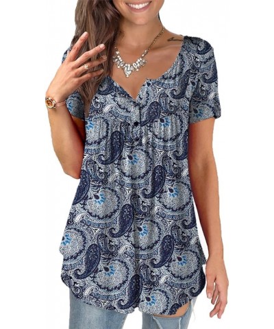 Womens Summer Plus Size Tunic Tops Short Sleeve Blouses Casual Floral Henley Shirts Short Sleeve Color_7 $13.19 Tops