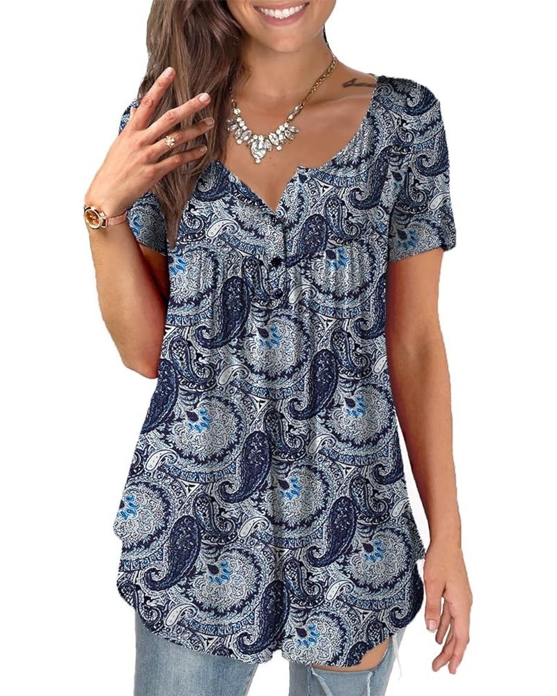 Womens Summer Plus Size Tunic Tops Short Sleeve Blouses Casual Floral Henley Shirts Short Sleeve Color_7 $13.19 Tops