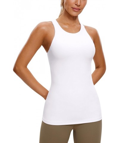 Butterluxe Womens Racerback High Neck Tank Top - with Built in Bra Workout Padded Yoga Athletic Camisole White $18.13 Activewear