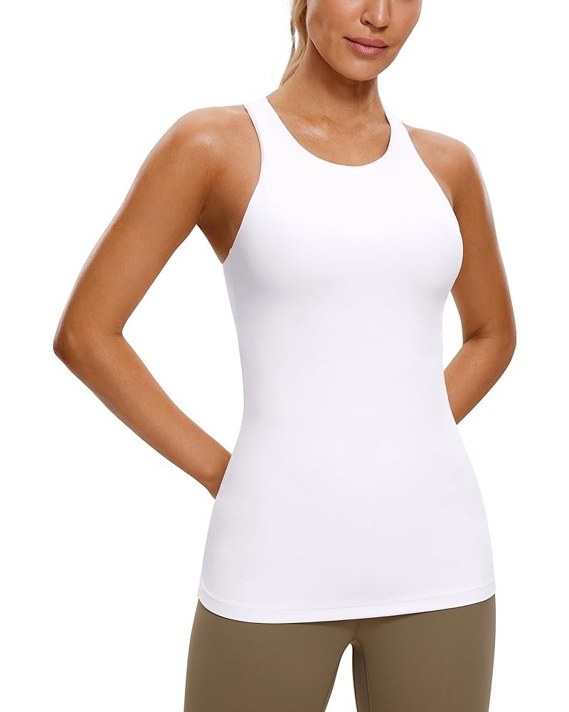 Butterluxe Womens Racerback High Neck Tank Top - with Built in Bra Workout Padded Yoga Athletic Camisole White $18.13 Activewear