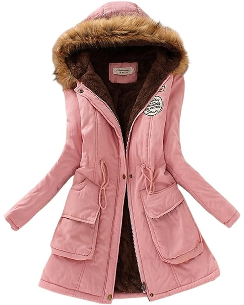 Women's Long Military Parka Jackets Fleece Thicken Puffer Coat Winter Warm Zip Up Jacket with Faux Fur Hood Light Pink $12.99...