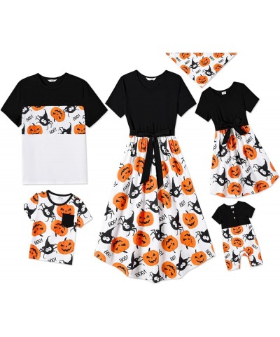 Family Matching Outfits Short Sleeve Belted Spliced Pattern Print Dresses and Casual T-Shirts Matching Sets Men Halloween $12...