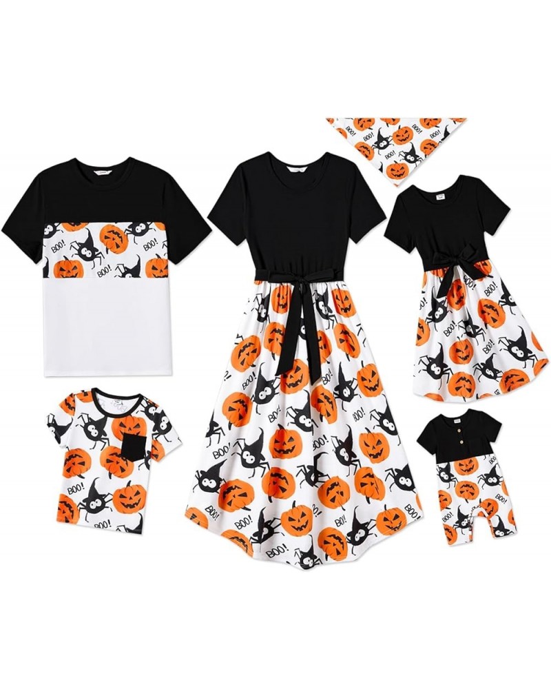 Family Matching Outfits Short Sleeve Belted Spliced Pattern Print Dresses and Casual T-Shirts Matching Sets Men Halloween $12...