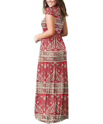 Women Short Sleeve Loose Plain Maxi Dresses Casual Long Dresses Pockets Boho Floral Red $19.94 Dresses