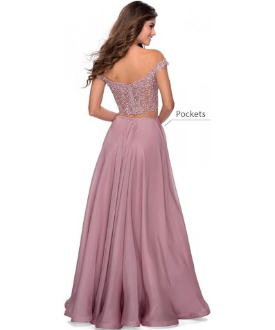 Women's Two Piece Prom Dresses Long with Slit Off Shoulder Lace Chiffon Formal Party Gowns with Pockets WD04 Fuchsia $40.51 D...