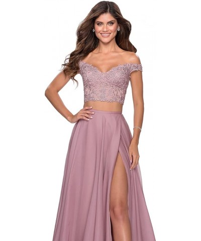 Women's Two Piece Prom Dresses Long with Slit Off Shoulder Lace Chiffon Formal Party Gowns with Pockets WD04 Fuchsia $40.51 D...