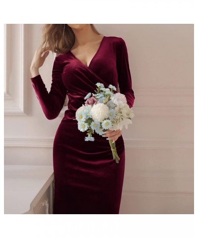 Winter Dresses for Women 2024 Formal,Women's Fashion Evening Party Sparkly Elegant Velvet Dresses B1-wine $16.58 Dresses