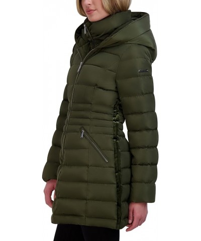 Women's 3/4 Puffer Jacket with Hood and Velvet Trim Military Green $65.43 Jackets