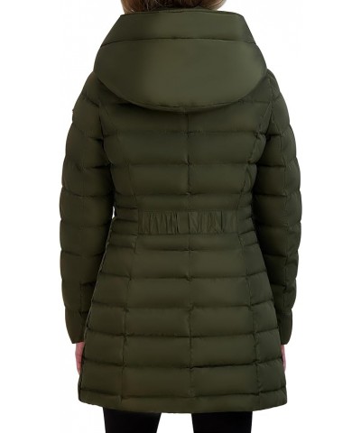 Women's 3/4 Puffer Jacket with Hood and Velvet Trim Military Green $65.43 Jackets