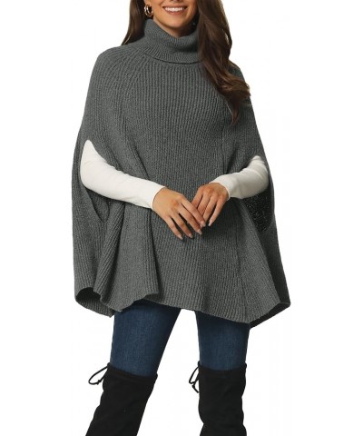 Women's Fall Cape Sweater Turtleneck Knit Batwing Sleeveless Loose Pullover Sweater Gray $22.25 Sweaters