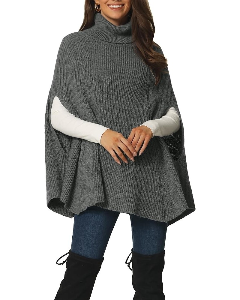 Women's Fall Cape Sweater Turtleneck Knit Batwing Sleeveless Loose Pullover Sweater Gray $22.25 Sweaters