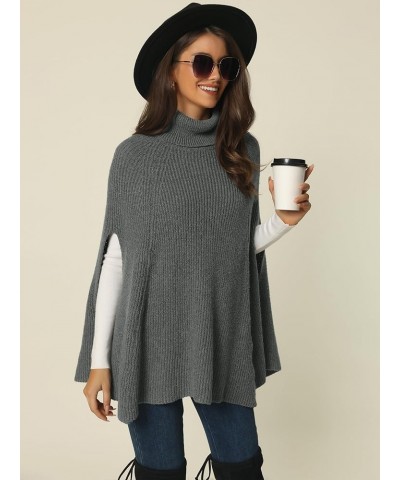 Women's Fall Cape Sweater Turtleneck Knit Batwing Sleeveless Loose Pullover Sweater Gray $22.25 Sweaters