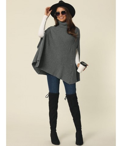 Women's Fall Cape Sweater Turtleneck Knit Batwing Sleeveless Loose Pullover Sweater Gray $22.25 Sweaters