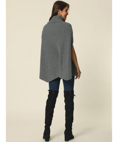 Women's Fall Cape Sweater Turtleneck Knit Batwing Sleeveless Loose Pullover Sweater Gray $22.25 Sweaters