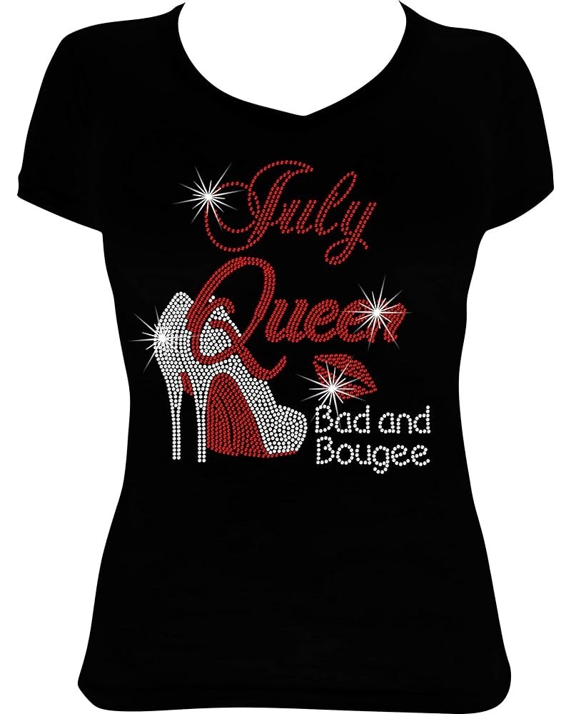 Bad and Bougee Birthday Queen Bling Rhinestone Shirt July-red $14.50 T-Shirts