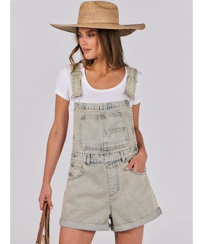 Womens's Denim Shortalls Loose Fit Sleeveless Adjustable Straps Shorts Bib Overalls Jean Shorts Washed Peach $14.21 Overalls