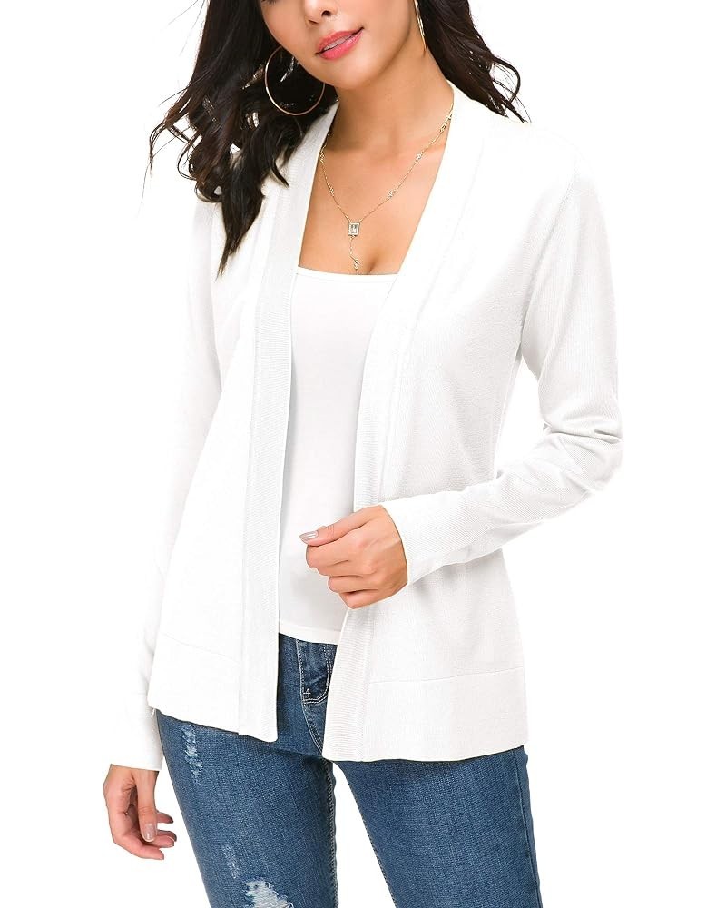 Women's Knit Cardigan Open Front Sweater Coat Long Sleeve White $19.18 Sweaters