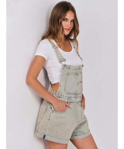 Womens's Denim Shortalls Loose Fit Sleeveless Adjustable Straps Shorts Bib Overalls Jean Shorts Washed Peach $14.21 Overalls