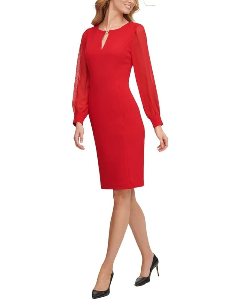 Women's Chiffon Sleeve Sheath Dress with Keyhole Bright Red $45.84 Dresses