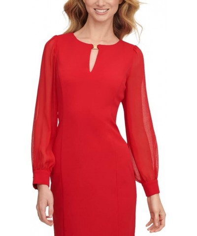 Women's Chiffon Sleeve Sheath Dress with Keyhole Bright Red $45.84 Dresses