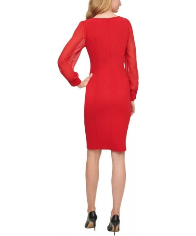 Women's Chiffon Sleeve Sheath Dress with Keyhole Bright Red $45.84 Dresses