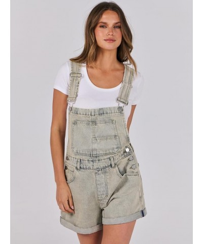 Womens's Denim Shortalls Loose Fit Sleeveless Adjustable Straps Shorts Bib Overalls Jean Shorts Washed Peach $14.21 Overalls