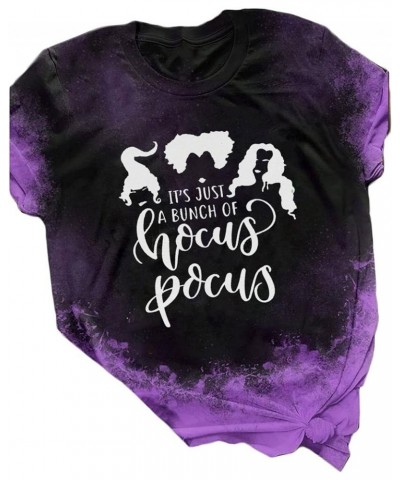 Hocus Pocus T-Shirt Funny Halloween Teacher Graphic Tee Shirt for Women Short Sleeve T Shirts Purple Black $8.24 T-Shirts