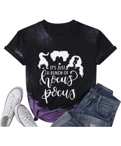 Hocus Pocus T-Shirt Funny Halloween Teacher Graphic Tee Shirt for Women Short Sleeve T Shirts Purple Black $8.24 T-Shirts