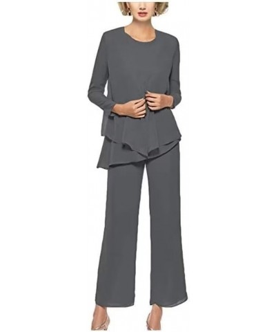 Women's 3 Pieces Mother of The Bride Pantsuits for Wedding Chiffon Formal Evening Outfit Set with Jackets Steel Grey $32.43 S...