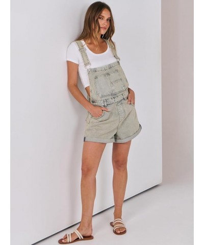 Womens's Denim Shortalls Loose Fit Sleeveless Adjustable Straps Shorts Bib Overalls Jean Shorts Washed Peach $14.21 Overalls