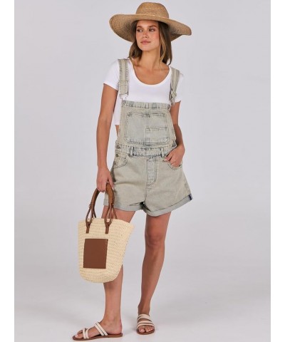 Womens's Denim Shortalls Loose Fit Sleeveless Adjustable Straps Shorts Bib Overalls Jean Shorts Washed Peach $14.21 Overalls