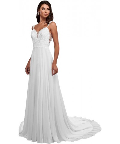 V-Neck Wedding Dresses Lace Applique Beach Wedding Dresses for Bride 2023 Boho Bridal Gowns for Women 13-white $59.18 Dresses