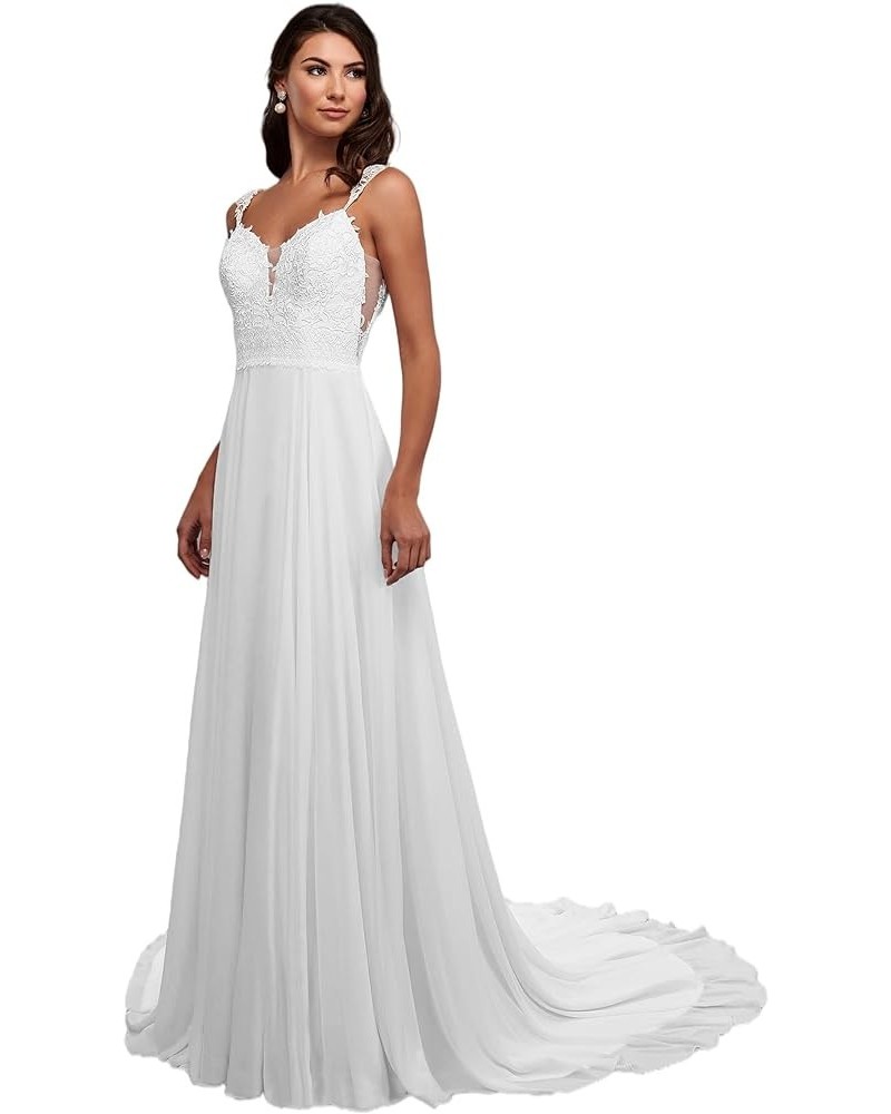 V-Neck Wedding Dresses Lace Applique Beach Wedding Dresses for Bride 2023 Boho Bridal Gowns for Women 13-white $59.18 Dresses