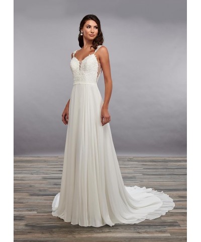 V-Neck Wedding Dresses Lace Applique Beach Wedding Dresses for Bride 2023 Boho Bridal Gowns for Women 13-white $59.18 Dresses