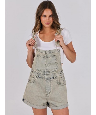 Womens's Denim Shortalls Loose Fit Sleeveless Adjustable Straps Shorts Bib Overalls Jean Shorts Washed Peach $14.21 Overalls